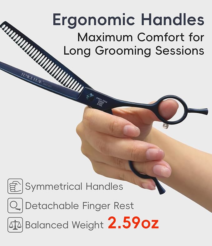Professional Dog Grooming Scissors Pet Curved Chunker Shears 7.0'' Extremely Sharp Blades 440C Steel Thinning Scissors Durable Smooth Motion & Fine Cut for Dogs and Cats