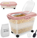 Airtight Pet Food Container, Collapsible Dog Food Storage Container 17-20 lb with Castors, Plastic Dog Food Bin with Pet Food Scoop & Measuring Cup for Dry Food Storage(red)