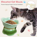 Kathson 4 Pcs Ceramic Raised Cat Food Bowls Elevated Kitty Bowl for Food and Water Anti Vomiting Tilted Cat Bowl for Kittens and Small Dogs Dishwasher and Microwave Safe (8.45 Ounces)