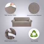 H.VERSAILTEX Stretch Couch Covers for Sofa 1 Piece Slipcovers for Couches and Sofas 3 Seater Couch Cover Feature Thick Checked Jacquard Fabric with Elastic Bottom(Large Sofa 90"-100" Wide, Taupe)