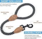 Mile High Life Dog Leash Braided Cotton Rope with Leather-Reinforced Ends | Rust-proof 360° swivel clasp, Heavy-duty for medium/large dogs. Great for weddings, daily walks (18IN, 1/2", Dark Gray)