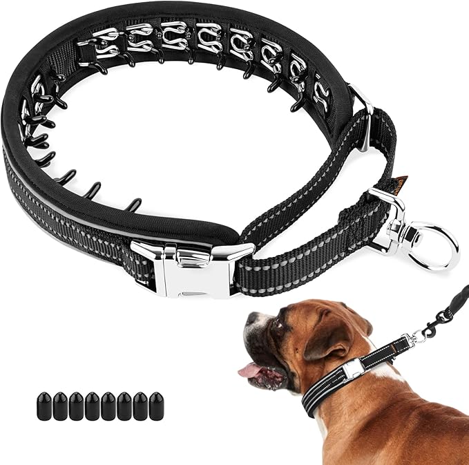 Mayerzon Martingale Dog No Pull Collar with Metal Buckle, Black, XL, 2.5mm | Walking Training Collar for Medium Large Dogs German Shepherd, Boxer, Rottweiler that Pull, Reflective, 360° Swivel Ring