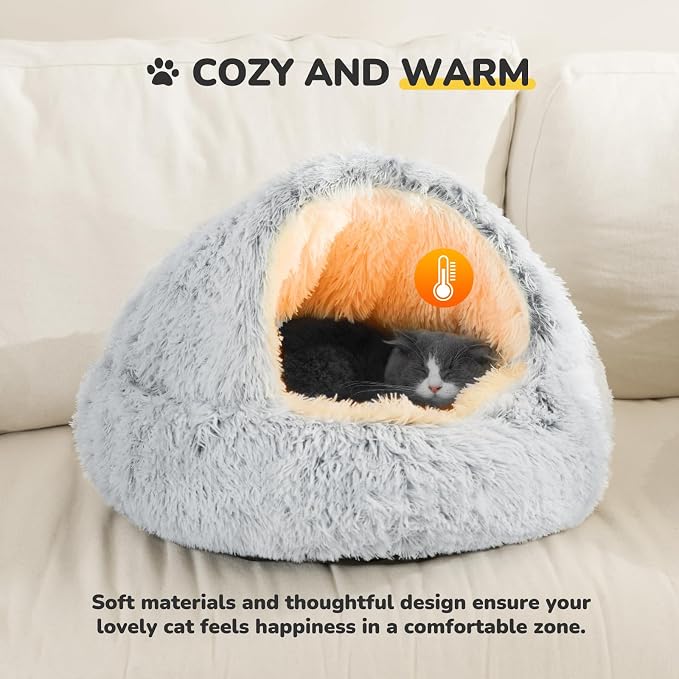 CATISM Cat Bed Hooded Cat Beds for Indoor Cats or Small Dogs | Warm Soft Plush Comfortable Removable Washable with Non-Slip Bottom
