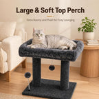 Small Cat Tree with Large Top Perch for Indoor Cats, Grey | Carpeted Scratching Post | Soft Plush Bed | Furniture Protecter | Small Cat Tower | Replacement Toy Balls | Space-Saving