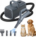 NEWBULIG Dog Hair Dryer with Heater for Grooming, Grey | 1550W High Velocity Speed Temperature Adjustable Pet Blow Dryer with 4 Nozzles