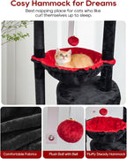 SYANDLVY Gothic Cat Tree with Coffin Bed for Indoor Cats, Modern House | Small Activity Tower with Scratching Post, Condo & Cradle, Kittens Cave, Black & Red