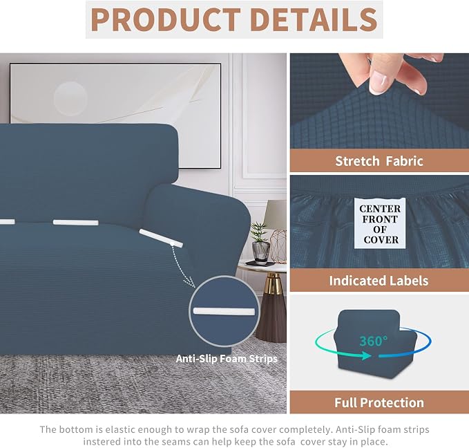 Easy-Going 100% Waterproof Oversized Chair Couch Cover, Stretch Sofa Cover | Dual Waterproof Sofa Slipcover, Leakproof Furniture Protector Against Stain Spill from Kids, Pets, Dog, Bluestone