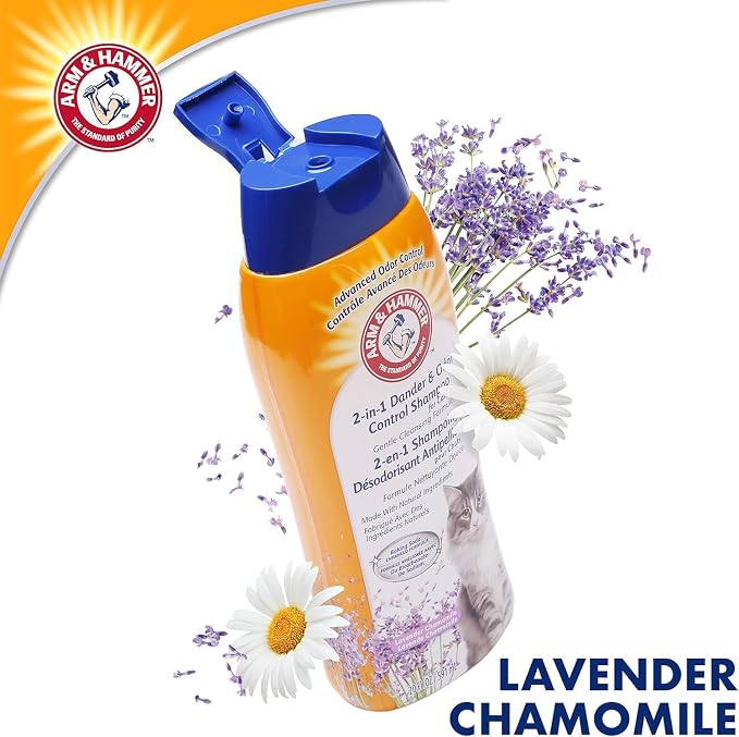 Arm & Hammer 2-in-1 Deodorizing Cat Shampoo, Lavender, 20 Fl Oz, 2-Pack | Baking soda formula reduces dander while cleaning and deodorizing the coat in one wash