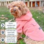 DJANGO Highland Dog Jacket & Raincoat – Water-Repellent, Lined Dog Coat with Hood, Adjustable Fit & Harness Hole – Lightweight Rain & Wind Jacket for Small & Medium Dogs up to 30 lbs (Pink, X-Small)