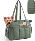 BAGSMART Dog Purse Carrier for Small Dogs Up to 15lbs Puppy Travel Tote Bag | Quilted Puffy Soft Sided Pet Handbag with Pockets, Collapsible Lightweight Portable Carrying with Safety Tether & Mat, Green