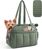 BAGSMART Dog Purse Carrier for Small Dogs Up to 15lbs Puppy Travel Tote Bag | Quilted Puffy Soft Sided Pet Handbag with Pockets, Collapsible Lightweight Portable Carrying with Safety Tether & Mat, Green