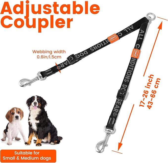 HOWGO Double Dog Leash,Tangle-Free 360 Swivel(Green, Pro S-M Splitter) | Individually Adjustable Length, Coupler Leads 2 Dogs,Aviation Aluminum Hooks,Durable Nylon,No-Tangle Walking,All Breeds