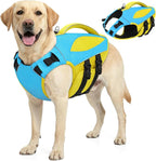 Dog Life Jacket, Reflective Dog Life Vest for Swimming, High Flotation Pet Swimminf Vest with Rescue Handle, Adjustable Pet Swimsuit Lifejacket for Medium Large Dogs, Blue Yellow L