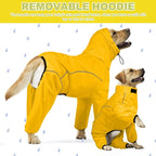 ADINIKIA Dog Raincoat,Waterproof Rain Jacket with Removable Hood,Yellow 3XL | Leash Hole/ Reflective Stripe/Adjustable 4 Legs Rainsuit/Full Coverage/ Snowproof Windproof/ For Small to 3X-Large Dogs