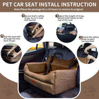 Dog Car Seat for Large/Medium Dogs - Memory Foam Dog Booster Seat for Under 55Lbs or 2 Small Dogs-Detachable and Washable Travel Bed with Thick Cushion and Storage Pockets-Brown