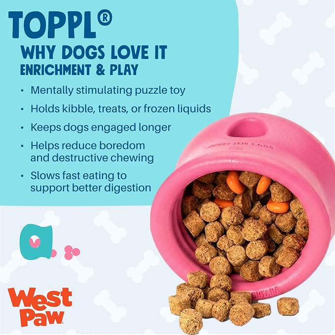 WEST PAW Zogoflex Toppl Interactive Treat Dispensing Puzzle Dog Toy for Mental Stimulation & Enrichment-Holds Kibble & Treats-Lickable, Freezable & Dishwasher Safe-Made in USA-Small-Teal