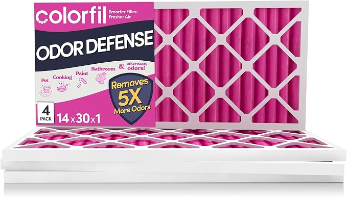 14x30x1 Air Filter (4-Pack) | Made in the USA | Color Changing | Remove Cat and Dog Odor | MERV 8 for Pet Hair Dander and Dust | 13.75"x29.75"x0.75" Exact Size