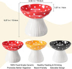 Mushroom Cat Bowl,Whisker Fatigue Cat Bowl,Cute Cat Bowls,Elevated Cat Food Bowl, Lead & Cadmium Free Ceramic Cat Bowls for Food and Water. (Red+Black)