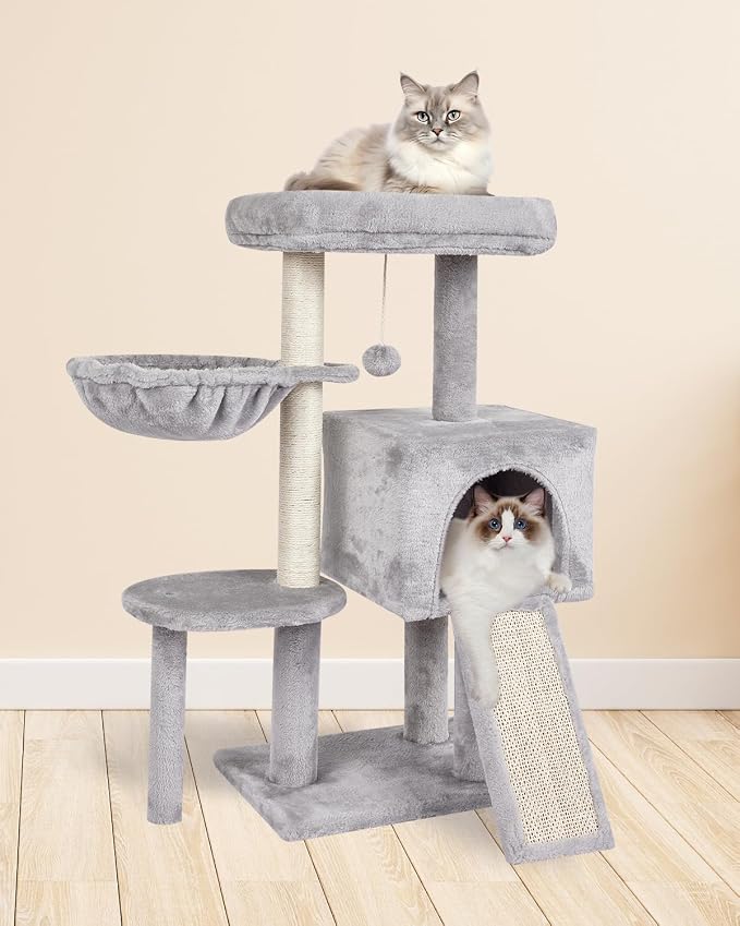 Cute Cat Tree Kitten Cat Tower Condo Furniture Scratching Posts Hammock G | FISH&NAP For Indoor with Jump Platform Activity Center Grey