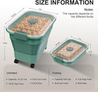 Dog Food Storage Container, 15-23 Lbs Collapsible Dog Food Container with Transparent Airtight Lid, Wheels and Scoop, Travel Pet Food Storage Container for Cat, Dog and Bird, Keep Dry Food Fresh