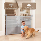 SPACEANY Retractable Safety Baby Gate or Mesh Dog Gate,Durable Portable Mesh Retractable Gate,Easy to Use for Stairs, Doorways, Hallways, Indoor, Outdoor, 33.5" Tall, Up to 45" Wide, Gray