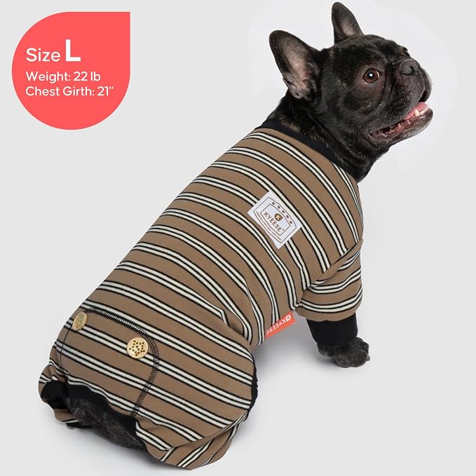KYEESE Dog Pajamas, Soft Dog Pajamas for Small Dogs Boy Girl, Comfy Dogs PJS Breathable Onesie Clothes, Stretchy Jammies Pet Sleepwear, Lightweight Puppy Jumpsuit Outfit, Khaki Striped, S