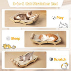 3 in 1 Sisal Cat Scratcher Bed, Solid Pine Cat Scratcher with Balls,Natural | Extra Large Cat Scratching Post with Hammock, Cat Scratcher for Scratch & Play & Rest, Cat Furniture for Indoor Cats, Kitten