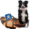 Dog Life Jacket — Premium Swim Vest with SafeChin Anti-Choke Collar | PAWS Aboard Racing Flames | RapidLift Rescue Handle, D-Ring, Reflective Trim | Boating, Kayaking, Pool | Medium (25–50 lbs)