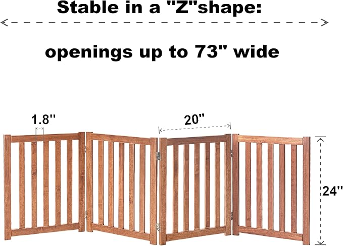 LZRS Wooden Free Standing Foldable Dog Gate Indoor – 80" W x 24" H, Extra Wide Step-Over Safety Pet Gate for Doorways, Stairs, Hallways, Large Spaces & Playpen for Puppies Indoor Use, Oak
