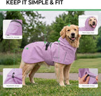 Luciphia Dog Raincoat, Adjustable Hooded Reflective Jacket with Pocket | Purple XX-Large dog rain jacket with leash hole, buckle-on, non-stick fur. For daily walks.