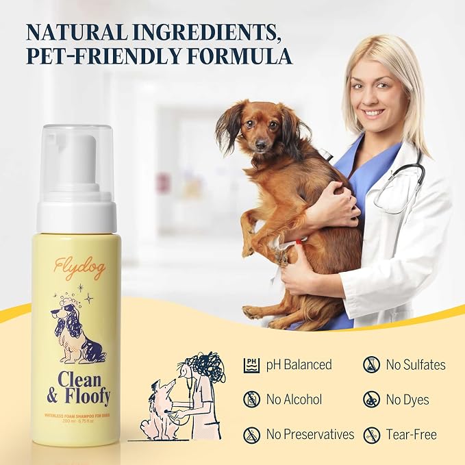Clean and Floofy Waterless Dry Dog Shampoo – No Rinse Spray Foam, Anti-Itch, Odor Control, Moisturizing & Conditioning, Hydrating, Detangling, Sulfate-Free Pet Bath Wash for Dogs & Puppies 6.75 fl oz