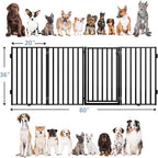 Dog Gate Free Standing with Door for Stairs, 36" Tall Dog Fence Freestanding Indoor Outdoor Use for Doorways, Metal Black 4 Panels, 36 inches High, 20 * 4 Inches w Wide