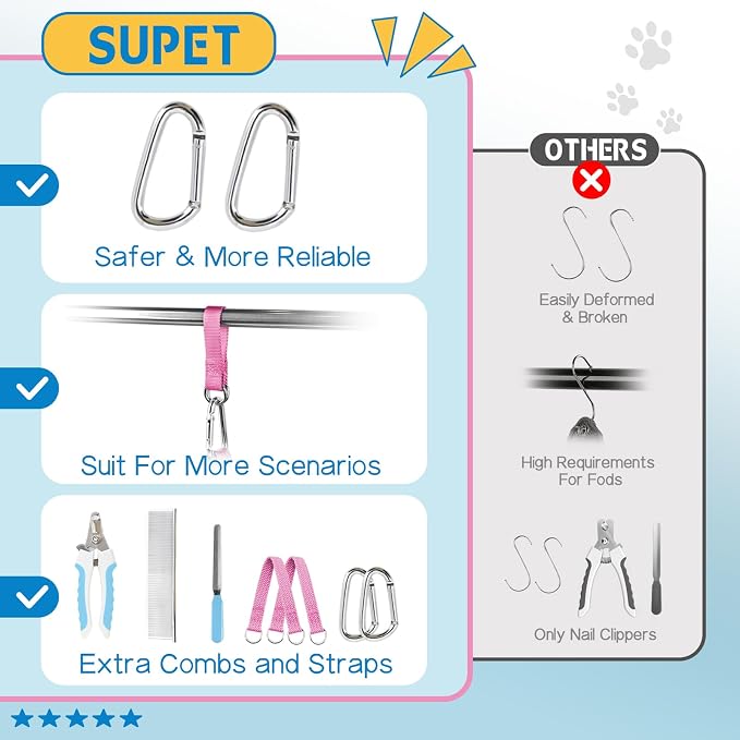 Supet Dog Grooming Hammock for Nail Trimming, Pet Grooming Hanging Harness | Restraint Dog Leashes Sling, Stress-Free Animal Holder Set for Clipping Nails, Ear & Eye Cleaning, Medicine(Blue-Love, M)