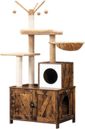 HOOBRO Cat Tree with Litter Box Enclosure for Indoor, Wooden Cat Condo with Scratching Posts, Hidden Litter Box Furniture, All-in-One Cat House, Rustic Brown FG15MZ03