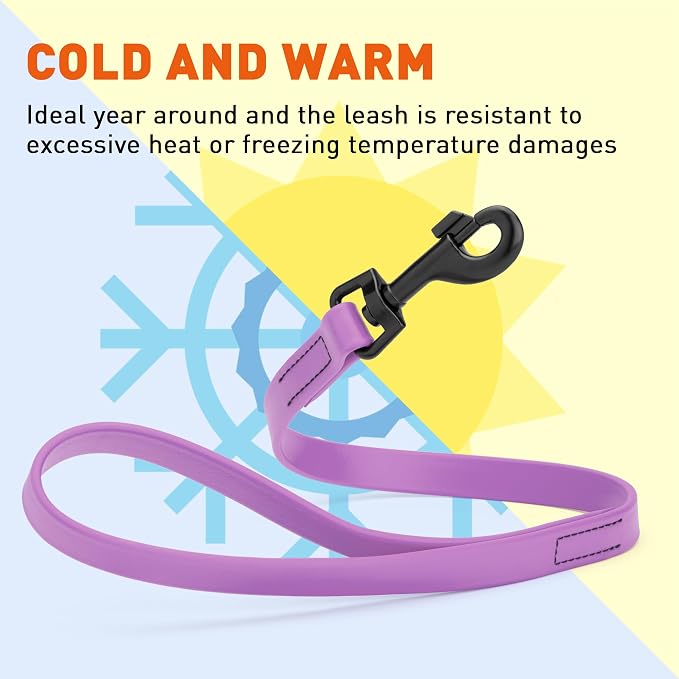 Dogline Biothane Waterproof Dog Leash Strong Coated Nylon Webbing with Black Hardware Odor-Proof Easy to Clean High Performance for Small or Large Dogs Made in USA 2 ft Lead, Amethyst Purple