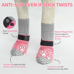 PUPTECK Anti Slip Dog Socks, Shoes with Grippers to Prevent Licking Hardwood Floors Traction, Rubber Boots & Paw Protectors for Small Medium Large Dogs Cold/Hot Pavement, Senior Dogs Booties Pink