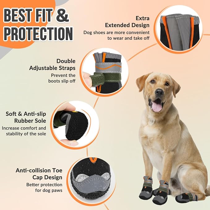 SlowTon Dog Shoes for Large Small Medium Dogs - Waterproof Dog Boots for Summer Hot Pavement, Paw Protector for Outdoor Walking Winter Snow, Anti-Slip Rubber Dog Booties for Hardwood Floor (Black, 0)
