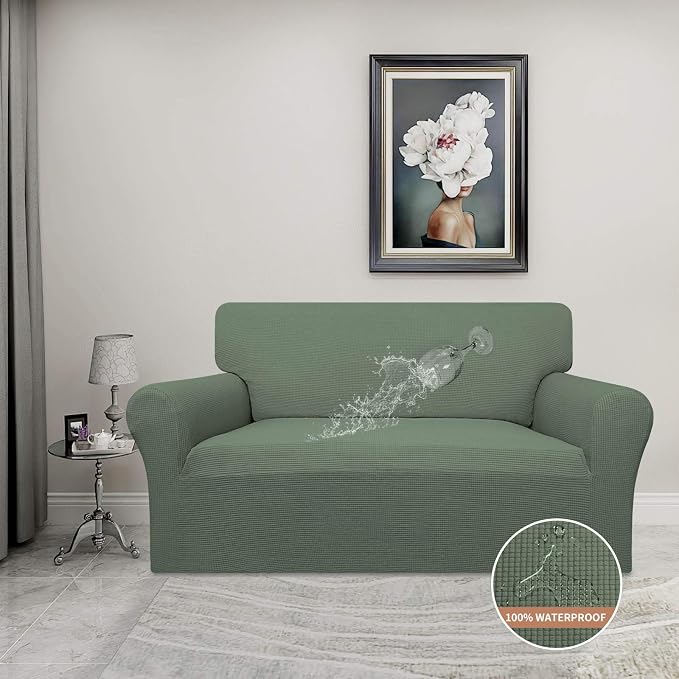 Easy-Going 100% Waterproof Oversized Loveseat Cover, Couch Cover for Sofa | Dual Waterproof Sofa Cover, Stretch Jacquard Sofa Slipcover, Leakproof Furniture Protector for Kids Pets Dog, Grayish Green