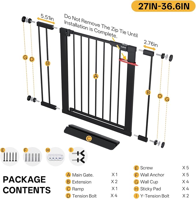 InnoTruth 27-36.6 in Wide Baby Gate for Stairs and Doorways, Black | Indoor Metal Dog Gate for Pets, Auto Close 2 Way Swing Walk Through Door, Double Lock & Y-Bolts, Pressure or Hardware Mount
