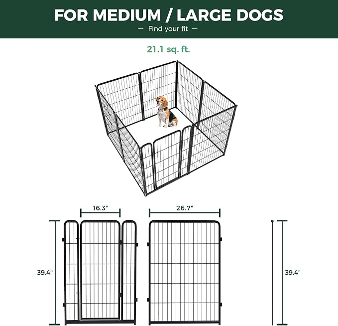 FXW Homeplus Indoor Dog Playpen with Fence-to-Wall Anchors, 40" H, 8 Panels | Calm Indoor Play Area, 4 Wall Anchors for Flexible Boundaries, for Medium & Large Dogs, Patented
