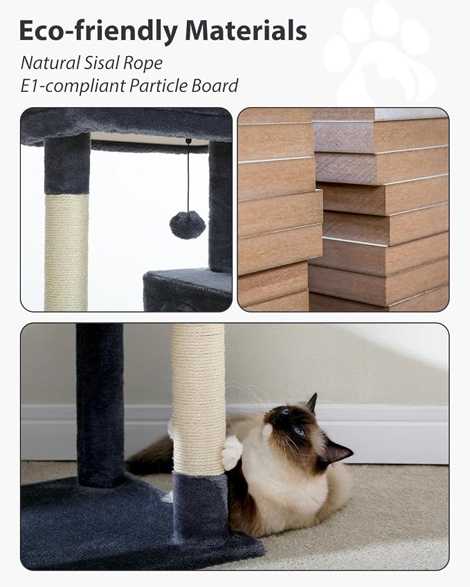 MUTTROS Cat Tree for Large Cats with Metal Plush Big Hammock, 56.3" Cat Tower for Indoor Cats with 2 Door Condo House, 6-Tier Cat Shelves with Scratching Posts and Large Top Perch, Dark Gray | 6-tier shelves, Metal plush hammock, 2-door condo house, Si...