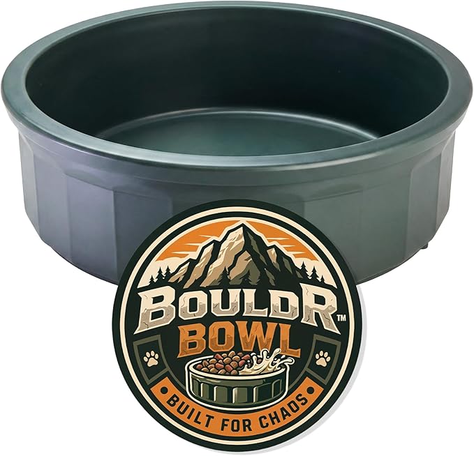 Pet Crock Bowl – Thick Durable Plastic Non-Tip Food & Water Dish for Dogs, Cats & Small Animals – Indoor/Outdoor – Chew Resistant, Easy Clean (Green, Large 48oz)