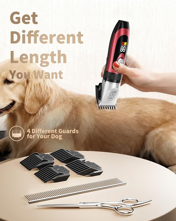 iBTC Dog Shaver Clippers Low Noise Rechargeable Cordless Electric Quiet Hair Clippers Set for Dogs Cats Pets Features a Ceramic Blade Head that is Removable (red)