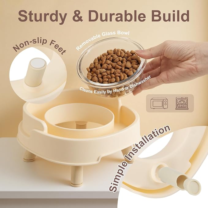 Ant Proof Cat Food Bowl, Elevated Cat Feeding Bowl, Beige, 1pcs | Prevents Ants from Entering and Reduces Neck Stress, Non-Slip Elevated Cat Feeding Bowl