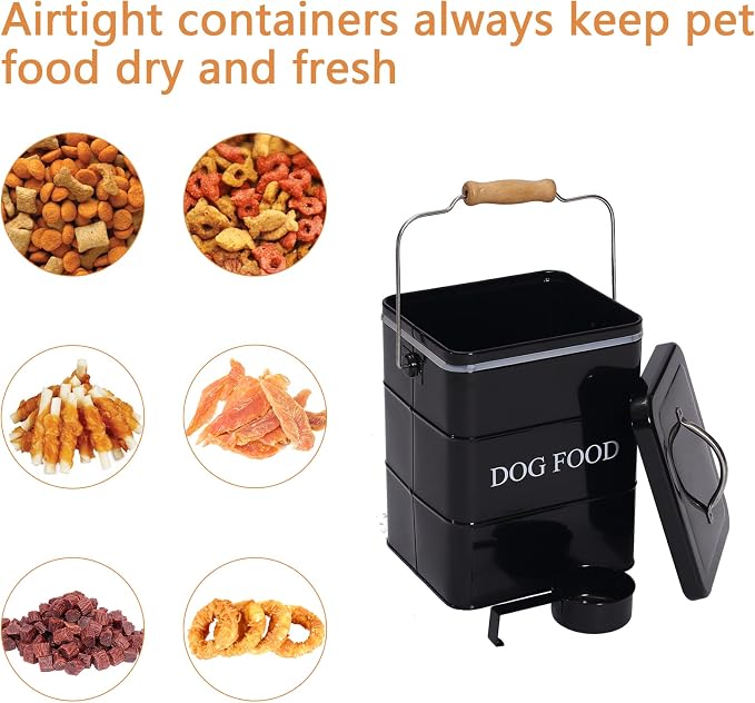 Dog Treats tin and dog Food Storage Tin with Lid & with Spoon for dog Food Storage, Medium Pet Food Storage Can-Dog Food-Black