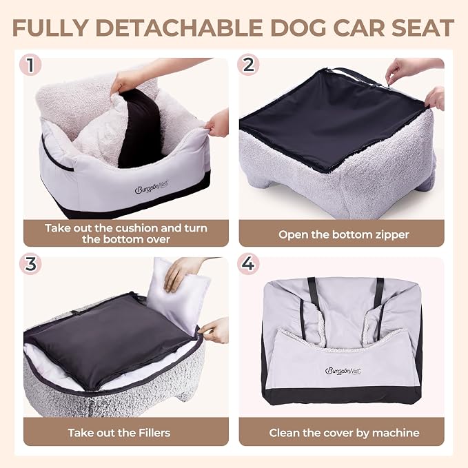 BurgeonNest Dog Car Seat for Small Dogs & Cats Under 25 lbs, Black Grey