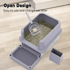 RIZZARI Cat Litter Box Non-Porous: Open High Sides for Indoor Cats | Open-Top Airflow / High Anti-Spill Edges / Wavy Mat Anti-Tracking / Spacious for All Breeds / Easy Visibility for Quick Clean