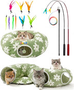 Cat Tunnel Bed with Interactive Cat Toys - Cat Tunnels for Indoor Cats | Donut Tunnel with Hideaway & Cushion, and Interactive Toys for Kitten, A Peekaboo Cave That'S Perfect for Indoor Pets to Play