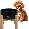 6" Elevated Ceramic Dog Bowl, Anti-Vomiting 23oz for Small Dogs | Premium Food-safe Ceramic with Anti-slip Wood Stand,Dishwasher Safe,Ergonomic Height Relieves Neck Strain,Black