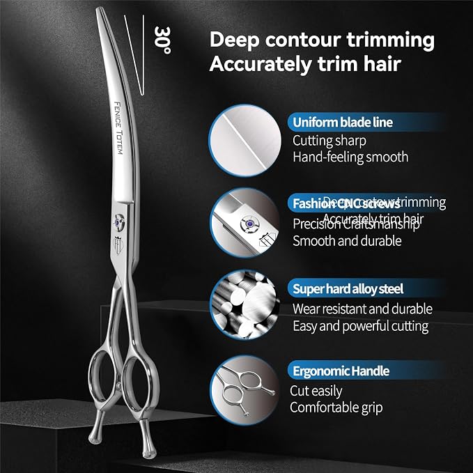 Fenice Professional Pet Grooming Scissors, High-End Dog Hair Cutting Shears with Ergonomic Handle, Super Hard Alloy Steel, CNC Precision Craftsmanship (Set, 7.0")